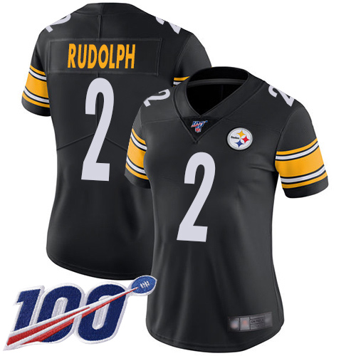 Women Pittsburgh Steelers Football #2 Limited Black Mason Rudolph Home 100th Season Vapor Untouchable Nike NFL Jersey->nfl t-shirts->Sports Accessory